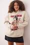 Taş Oversize/Geniş Kalıp Kapüşonlu İçi Polarlı Baskılı Büyük Beden Sweatshirt TBBAW26AO00025 - 2