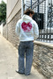 Pink Moon Printed Oversize Unisex White Hoodie - 5