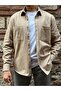 Oversize Gabardine Cotton Men's Jacket Shirt with Gift Box Fs-003868 - Beige - 2