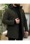 Men's Thick Winter Khaki Green Hooded Coat (Removable Hood) Regular Fit Fiber-Filled - 3