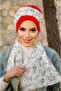 الأحمر الأبيض زهرة نمط وشاح بونيه