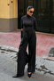 Black Double Pleat Detailed Palazzo Trousers - 4