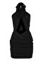 Paul De Vence Halter Neck Rose Detailed Draped Mini Dress Black - 2