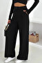 High Waist Linen Look Palazzo Trousers - 6