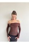 Brown Long Sleeve Buckle Detail Madonna Collar Autumn Spring Sandy Blouse - 5