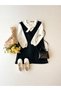 Girl's Black Stamped Winter V-Neck Gilet Dress - 6