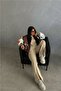 Women's Oversize Sweat Pant Slit Tracksuit Jogging Beige Double Suit 1270 - 2