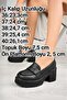 Women's Black Leather Heeled Loafers - 4