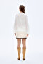 Ruffled V-Neck Transparent Shirt Ecru - 5