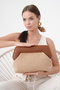 Heybes Women's Brown Leather Detailed Jute Clutch Handbag - 2