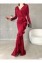 Women's Scuba Fabric Long Sleeve Double Breasted Collar Skirt Flounced Evening Dress (Color)