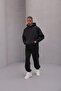 Men's Oversize Tracksuit Set Black – Basic, 3 Thread Fleece; Hooded Top, Elasticated Bottom
