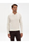 Ecru Slim Fit Zippered Polo Collar Basic Knitwear Sweater 50314191-Vr019 - 3