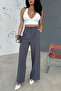 Anthracite Pleated Fabric Palazzo Trousers - 4