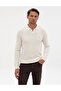 Ecru Slim Fit Zippered Polo Collar Basic Knitwear Sweater 50314191-Vr019