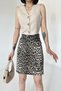 Women's Buttoned Tight Cotton Leopard Black Mini Skirt