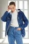 Women's Oversize Stoned Hooded Gray Loose Denim Coat - 5