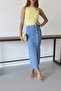 Women's Ankle Length Long Slit Ice Blue Denim Skirt - 2