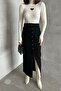 Women's Ankle-Length Long Slit Slim Black Denim Skirt