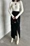Women's Ankle-Length Long Slit Slim Black Denim Skirt - 4