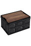 AUTO FAMILY Foldable Plastic Storage Box, Wooden Cover 55L, Thickened Foldable Storage (Black - 55L)