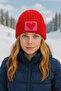 Red Wool Beret Pink Red Heart Punch Luxury Hat - 3