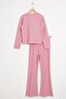 Crew Neck Long Sleeve Printed Dried Rose Color Girls' Pants Set - 6
