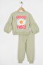 Crew Neck Long Sleeve Cıcek Patterned Water Green Color Girl's Tracksuit Set - 4