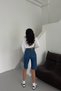 Women's Jeans Knee Length Summer Loose Navy Blue Denim Shorts - 6