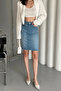 Women's Jeans Pencil Short Mini Blue Denim Skirt with Pockets - 5