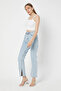 Women's Inside Slit Mom Fit Blue Jeans Trousers