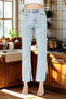 Women's Inside Slit Mom Fit Blue Jeans Trousers - 6