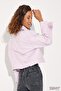 Women's Buttoned Short Polo Collar Pocket Lilac Denim Jacket - 5