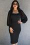 Women's U Collar Sleeves Tulle Collar Stone Detail Evening Dress (Color) - 3