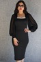 Women's U Collar Sleeves Tulle Collar Stone Detail Evening Dress (Color) - 6