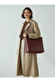 Women's Large Size Tote Model Hand and Shoulder Bag Burgundy