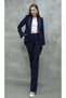 Women's Silver Detail Jacket Pants Suit Navy Blue - 6