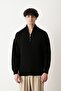 Zippered Black Stand Collar Basic Oversize Sweater