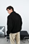 Zippered Black Stand Collar Basic Oversize Sweater - 6