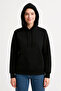 Women's Black Three Thread Hooded Kangaroo Pocket Sweatshirt Hoodie - 3