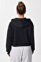 Zippered Hooded Ribbed Knitted Crop Sweatshirt Len0036 Black - 6