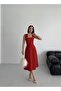 Special Design Fine Detail Red Midi Dress - 2
