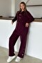 Premium Fabric Casual Sweat Pants Set with Metal Accessories Bordo 9372-Tk - 5