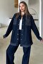 Garni Detailed Tunic Trousers Denim Suit Dark Blue 9376-Tk - 3