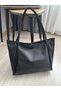 Women's Large Size Soft Leather Zipper Closure Handle and Shoulder Double Handle Shopper Bag Black - 4