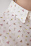 Blossom Cotton Shirt Shorts Ecru Pajama Set - 4