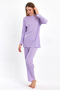 Lilac Cotton Ribbed Women's Blouse Pants Two-Piece Set - 5