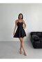 Thin Straps Backless Flounce Flared Graduation Dress Black - 2