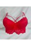 Red Front Cross Detailed Lace Bra and Lace Panty Set - 6
