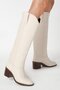 Skin Color Genuine Leather Look Block Heeled Women's Long Zipperless Boots